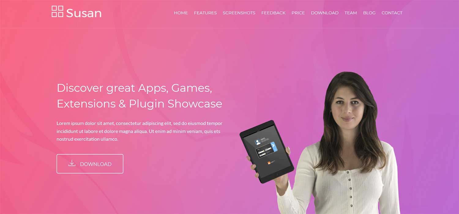 Susan - Free Bootstrap HTML5 Mobile App Website Template
