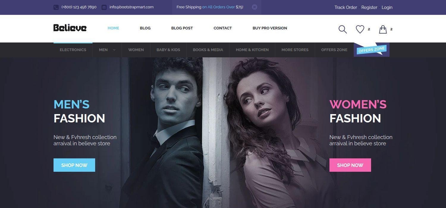 Believe - Best Free eCommerce Website Template Responsive Bootstrap HTML 5