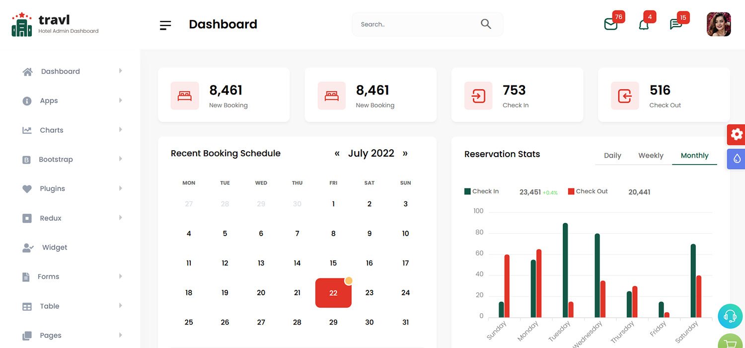 Travl - React Hotel Admin Dashboard Template