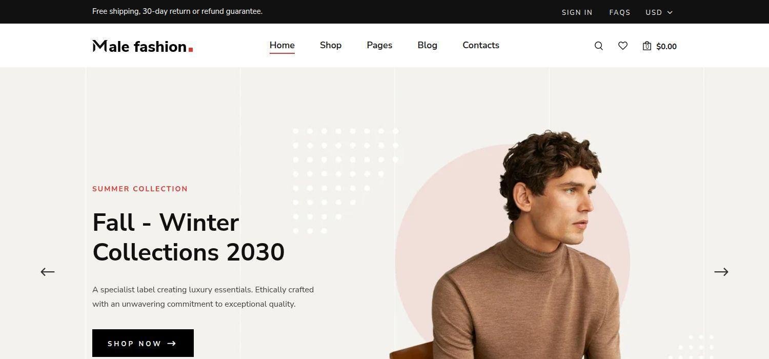 MaleFashion - Free Bootstrap 4 HTML5 eCommerce Website Template