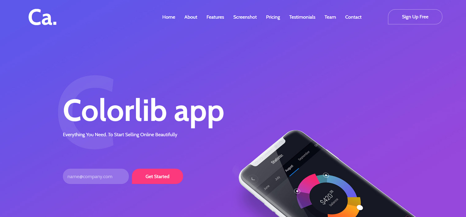 CA App Landing - Free Bootstrap 4 HTML5 app landing page template