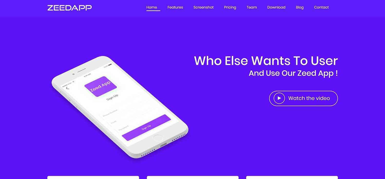 Zeedapp -‌ ‌Free‌ ‌Bootstrap‌ ‌HTML5‌ ‌Mobile‌ ‌App‌ ‌Website‌ ‌ Template‌